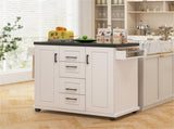 White Kitchen Island Cart with 4 Drawers & 2 Cabinets, 5 Universal Casters with Brakes 15467944