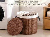 Round Laundry Hamper with Lid, Woven Natural Water Hyacinth Laundry Hamper 38419457
