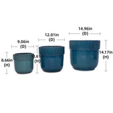 Handmade Glazed Ceramic Planter Set of 3, 15/12/9 Inch Diameter, Ribbed Pattern, for Monstera and W3273P321474