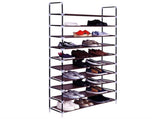 Simple Assembly 10 Tiers Non-woven Fabric Shoe Rack with Handle Dark Brown 52546666