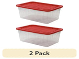 (2 pack) 27 Gallon Clear Plastic Storage Bin with Red Snap Lid 11854476