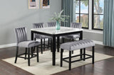 1pc Transitional Counter-Height Dining Table Square Faux White Marble Table Top Black Base Wooden B011P261194