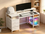 3-Drawer 4-Shelf P2 Particleboard Iron Pipe Computer Desk with Power Strip 03545599
