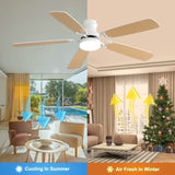 indoor Modern 52 Inch Ceiling Fan With Dimmable 6 Speed Wind 5 Blades Remote Control Reversible DC 09307403