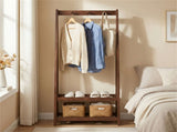 100% Solid Rubber Wood Freestanding Coat Rack, A-Frame Stable Garment Hanger with 3 Hooks & 2 56123368