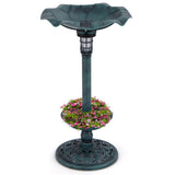Green Standing Pedestal Birdbath and Feeder Combo with Solar Powered Lamp 50023949