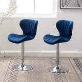 Ellston Upholstered Adjustable Swivel Barstools in Blue, Set of 2 T2574P164874