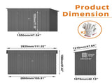 4 x 9 FT Outdoor Storage Shed, Metal Garden Shed Tool House with Sloping Roof,6 vents and 2 Swing W3213P317947