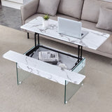 Multifunctional Lift Top Coffee Table -White Marble Pattern, Essential for Modern Homes.Tempered W2920P226076