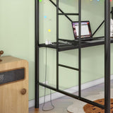 Twin Metal Loft Bed with Desk, Power Outlet and LED Lighted , Safety Guard & Ladder, No Box Spring W840P192240