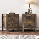 Farmhouse Wooden Nightstand Set of 2 with Retro Design, Wood Side Table with Storage Cabinet for N733P180456D