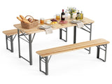 47" Foldable Picnic Table with 2 Benches, Solid Fir Wood Outdoor Dining Set with Sturdy Metal Frame 56401921