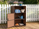 Brown Wicker Garden Storage Cabinet, Dual Open & Closed Design Outdoor Tool Cushion Storage Cabinet 81143358