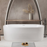 59"Linear AcrylicFreestanding Bathtub Stand Alone Soaker Tub, Glossy White Acrylic, POP-UP Chrome W1675P288930
