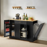 53 inch Large Kitchen Island with Trash Can Storage Cabinet, Islands Table with Drawer and W1820P266160