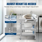 Stainless Steel Table 24 x 30 Inches Metal Work Table Adjustable Undershelves With wheels for W1192P326239