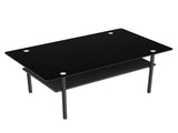 Modern Rectangular Glass Coffee Table with Tempered Glass Top and Wood Shelf, 38.6-Inch 77397661