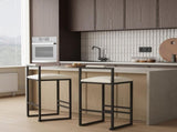 Set of 2 Barstools Faux Leather Upholstered Bar Stools Modern Metal Frame Dining Chairs for Counter, W1757P163456