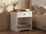 White Wood Nightstand with Charging Station, USB Charger, Drawer, Open Shelf 49022778