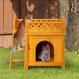 ZNTS 2-Story Wooden Feral Cat House Dog House for Outdoor and Indoor, Pet House with Stairs, Yellow 64064816