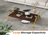 Rectangle Coffee Table with Tempered Glass top and Golden Metal Legs, Modern Table for Living Room , W241142554