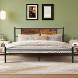 KING Bed Frame with Wood Headboard & Footboard,Metal Platform Queen Size Mattress Foundation Strong W3286P308744