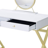 Coleen White & Gold Finish Vanity Desk W/Mirror & Jewelry Tray B2726P315740