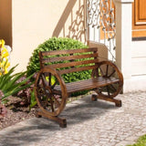 Rustic 2-Person Wooden Wagon Wheel Bench with Slatted Seat and Backrest, 54868560