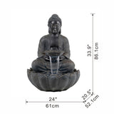 ZNTS 24x20.5x34" Dark Gray Buddha Statue Water Fountain, Indoor Outdoor Polyresin Fountain with Light W2078124552