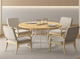 Natural 47" Round Dining Table , Family-Sized for 4-6 People, Hourglass Metal Base & Curved Tabletop 29145753