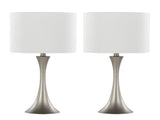 Lenuxe 24" Contemporary Metal Table Lamp in Frosted Silver Metal with Off-White Linen Shade from B202P224077