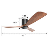 52 Inch Low Profile Ceiling Fan DC 3 Carved Wood Fan Blade Noiseless Reversible Motor Remote Control W934P214539