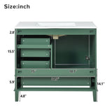 36" Green Bathroom Vanity with Solid Pine Frame, 1 Soft Close Door and 3 Drawers , Modern Storage N729P211167F