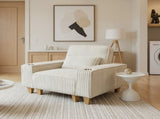 Beige Deep Seat Corduroy Armchair with Brushed Stainless Steel Cup Holder and Decorative Pillow, 12093506