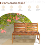 ZNTS Acacia Wood Outdoor Patio Bench with Adjustable Backrest, 2-Person Park Bench Garden Bench Front 04227809