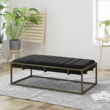 Upholstered Velvet Ottoman Bench with Brass Finish, Black N757P256384B