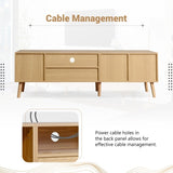 ZNTS Rattan TV Stand with 2 Cabinets & 2 Open Shelves, Rattan-inspired Media Console Table for TVs up to WF324250AAP