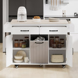 K&K Kitchen Island with Trash Can Storage Cabinet, Kitchen Cart with Drop Leaf, Spice, Towel WF326381AAW