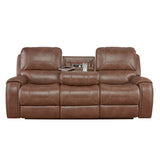 Achern Brown Leather-Air Nailhead Manual Reclining Sofa with Storage Console and USB Port T2574P198806