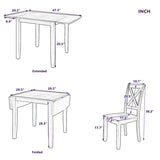 ZNTS 3-Piece Wood Drop Leaf Breakfast Nook Dining Table Set with 2 X-back Chairs for Small Places, 09982009