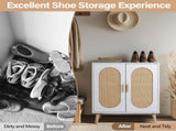 2-door vertical shoe cabinet particle board plastic rattan white frame original wood rattan 97933148