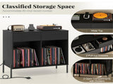 Record Player Storage Stand - Customizable Vinyl Compartments, Built-in Charging Station, Metal Legs 40443998