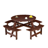 Outdoor 8 Person Picnic Table, 8 person Round Picnic Table with 4 Built-in Benches, Umbrella Hole, W2275P149765