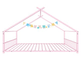 Pink Flat Bed House Shape with Side Guardrails Twin Children's Iron Bed 57389908