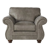 ZNTS Leinster Faux Leather Upholstered Nailhead Chair and Ottoman T2574P196949