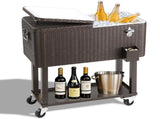 80QT Rattan Square Legs Cooler with Shelf 93465021