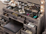 9-Drawer Table Set with 12 Tri-Color Light Bulbs and Power Strip Glass-Topped Particleboard 83721046