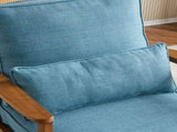 Mid-Century Oak Accent Chair - Linen-Cotton Navy Blue Upholstered Single Lounge Chair, Indoor 88345572
