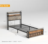 Twin Bed Frames , Headboard and Charging Station & LED Light for Bedroom, Solid and Stable, Noise W2129P314786