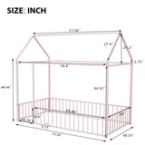 Twin Size Metal Bed House Bed Frame with Fence, for Kids, Teens, Girls, Boys, Pink MF304315AAH